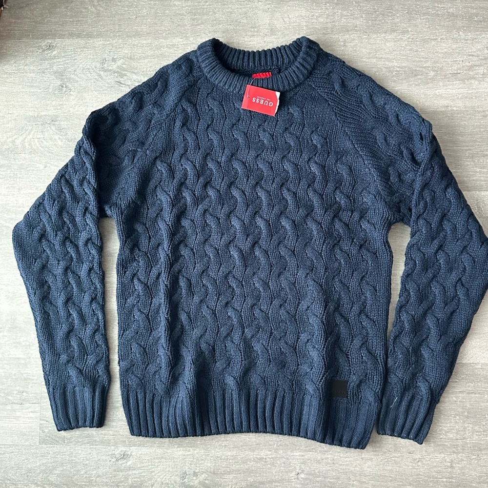 NWT Guess Men's Navy Cable Knit Sweater
